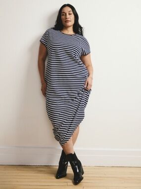 Universal Standard | Iconic Geneva Striped Asymmetrical Pima Cotton Dress